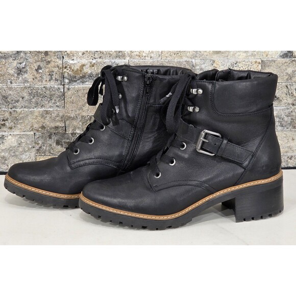 Naturalizer Tia Leather Ankle Boots Combat Moto Biker Lace-Up Black Womens 10M - Picture 8 of 13